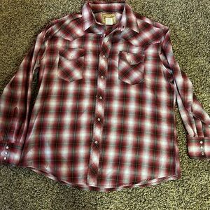 Wrangler Red and White Casual Button Down Shirt